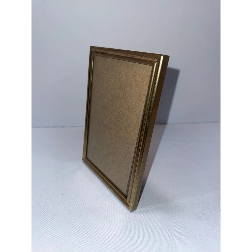 Intercraft Gold Tone Metal Beaded 5x7 Picture Frame Tabletop Wall Mount Vintage